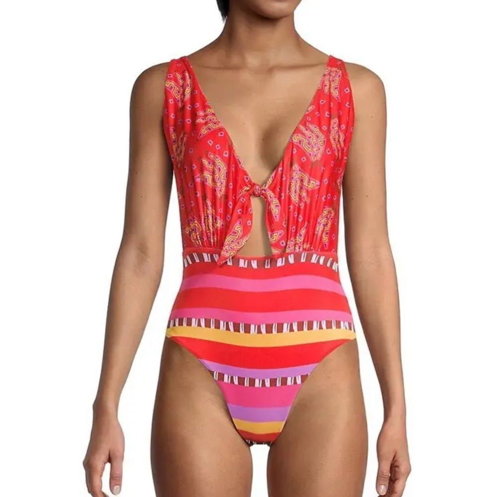 FARM RIO Reversible Tiki Bananas Lucy One-Piece Swimsuit XS MSRP $145